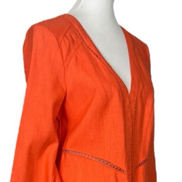 Lena Gabrielle Linen Long Jacket Bell Sleeve Open Front Coral Women’s Size 10 - Picture 6 of 11